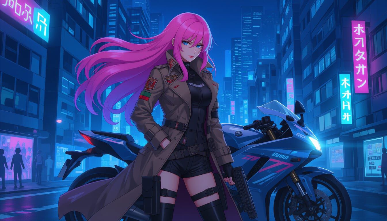 Anime Style Female Warrior in Futuristic City