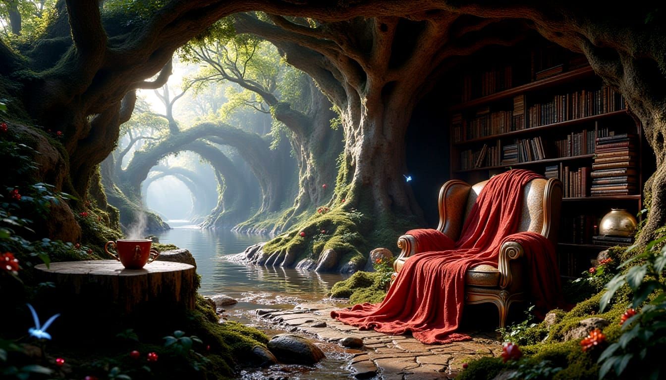 Cozy reading nook in a giant tree 🌳📚