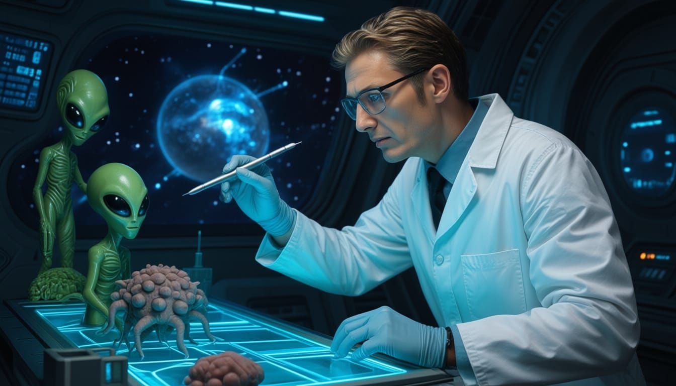 Scientist on the spaceship analizing alien lifeforms  by @Cyber Koschey