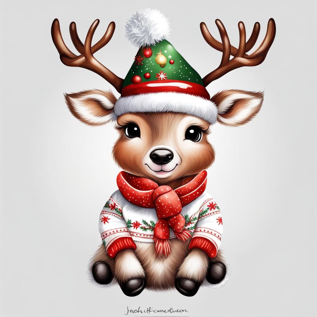 cute baby Reindeer with christmas clothes, Beautiful, clipar...