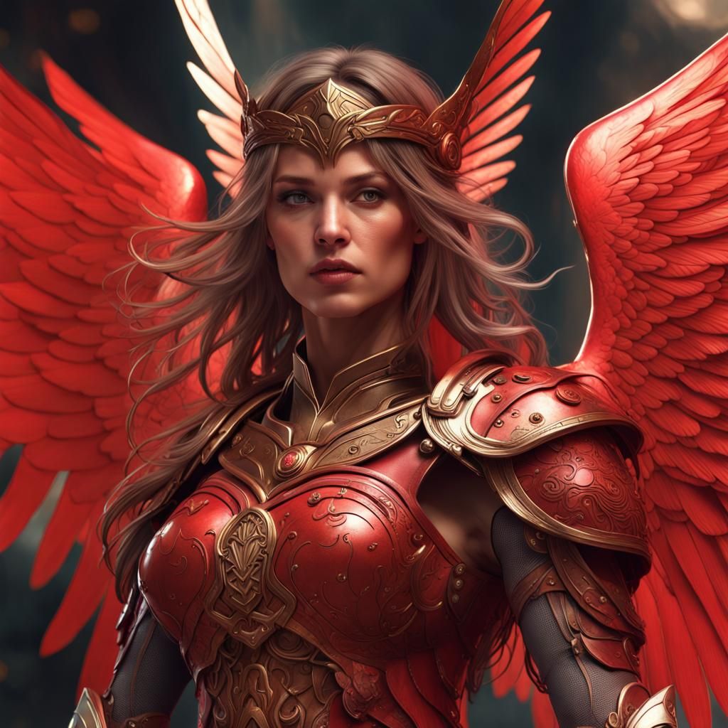 beautiful angel warrior women, red wing, red armorEpic cinematic ...