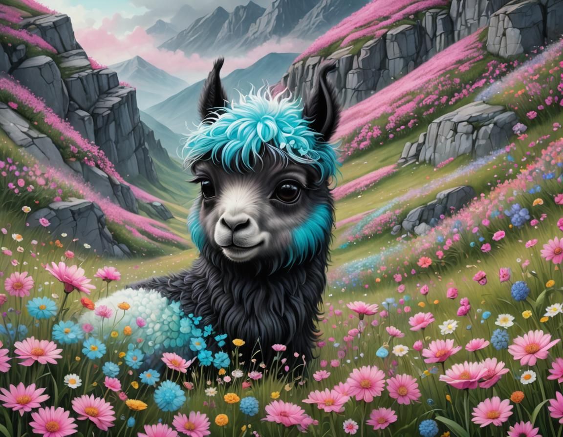 Inverted Colors, mesmerizing, Cute whimsical chibi llama cartoon ...