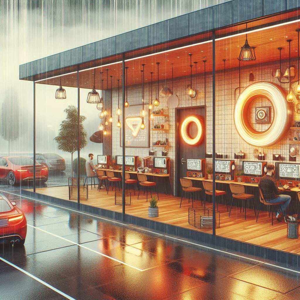 Internet arcade in the rain