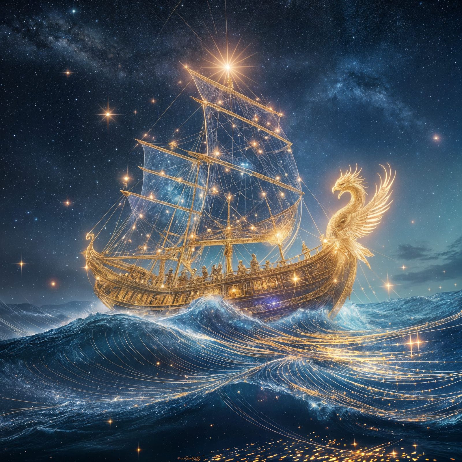 Celestial Ship Sailing Cosmic Seas