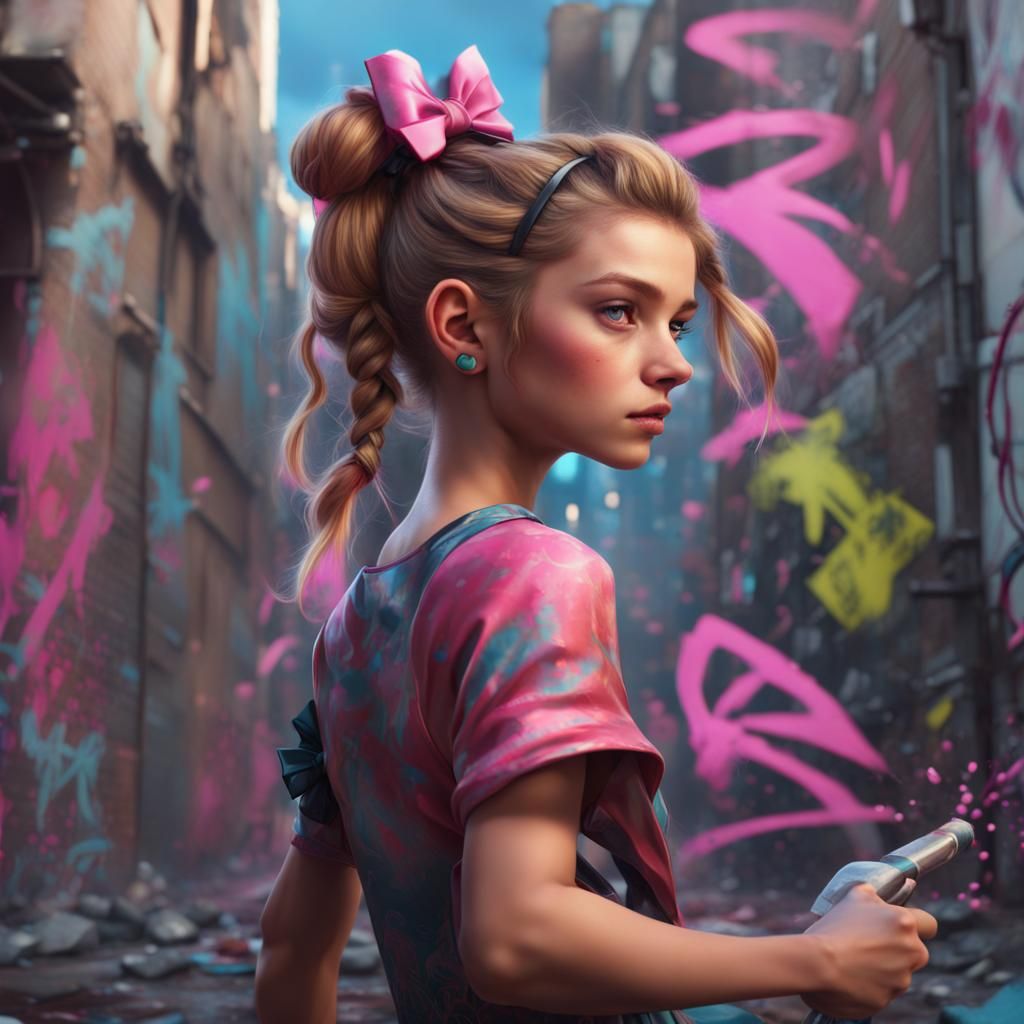 A girly boy with bows in hair which is a ponytail in a dress...