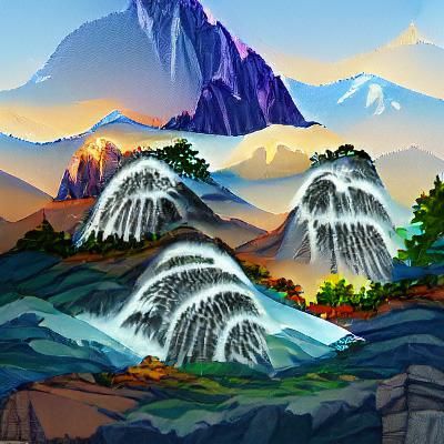 Waterfall and mountains