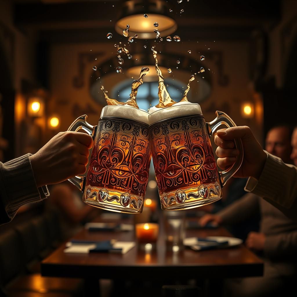 A toast with beer mugs together!   by @pistacchiover