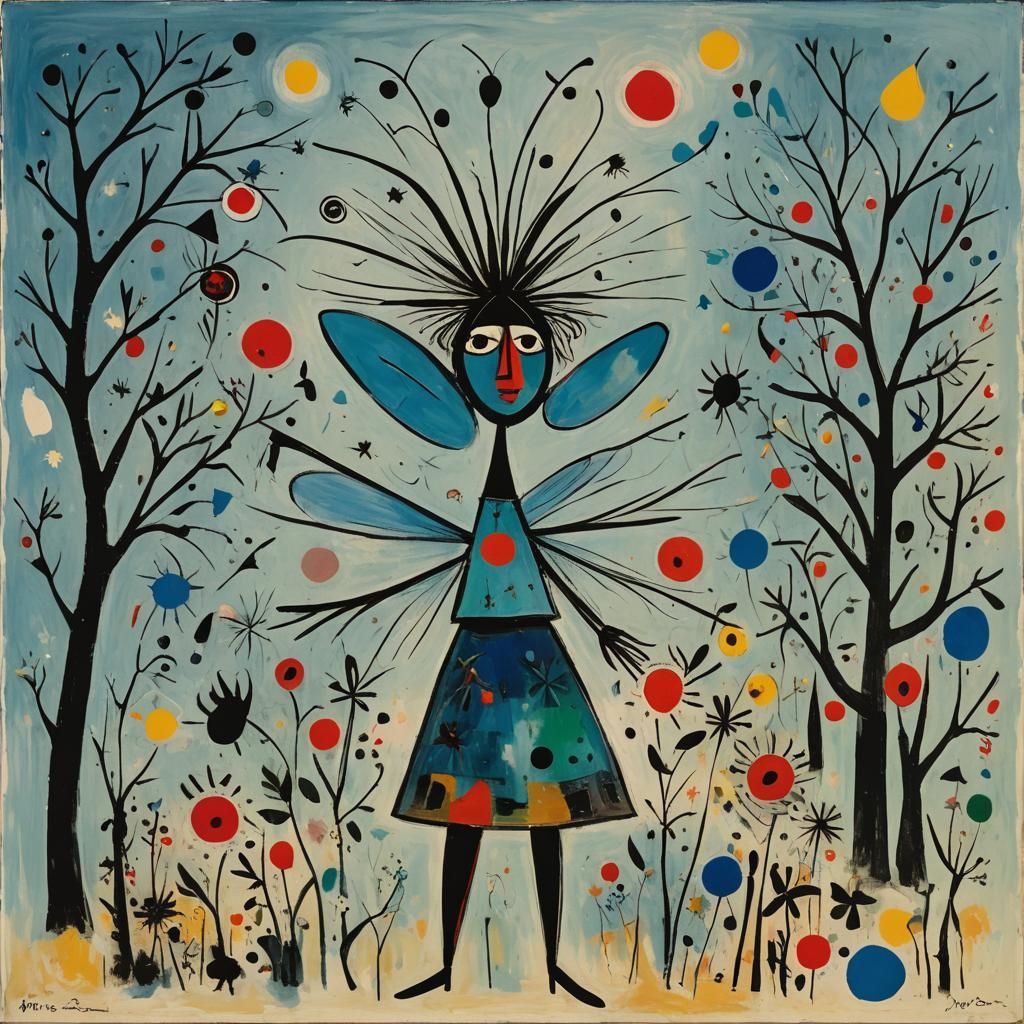 fairy,  late winter, thick brushstrokes, Picasso, Joan Miró,