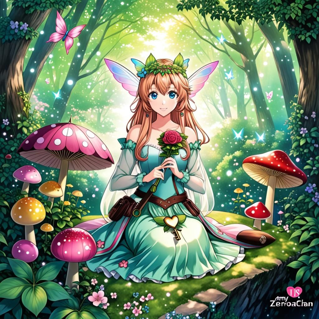 Kawaii Blue-Eyed Fairy in Anime Key Visual Style