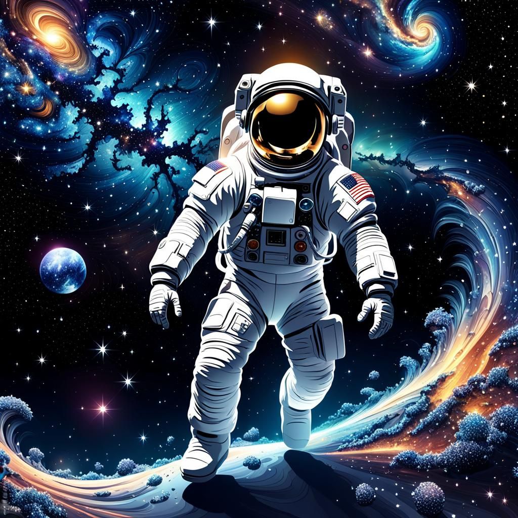 A lone astronaut floating
