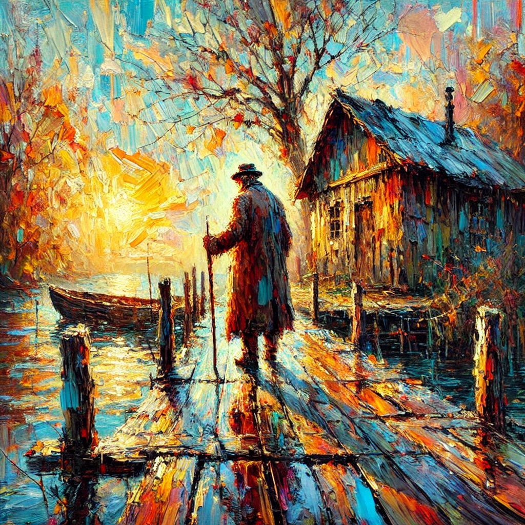 Old man at the wooden dock