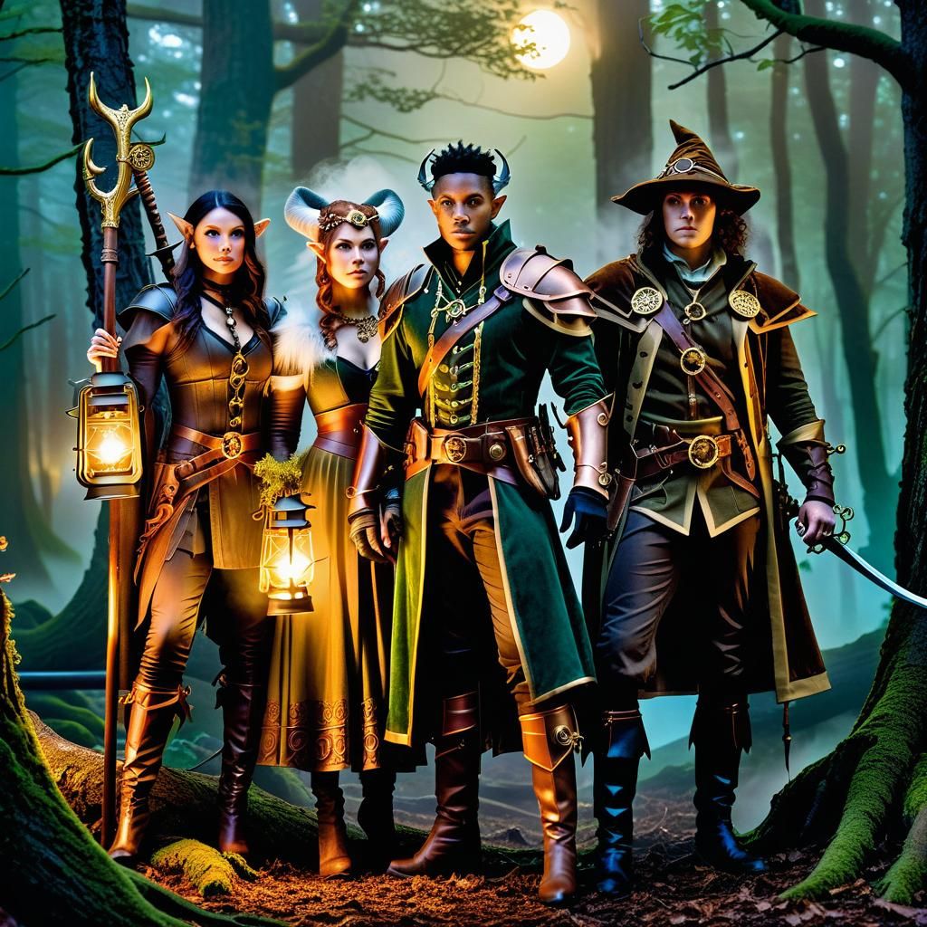 Half-elf warrior female. human male wizard. human male range...