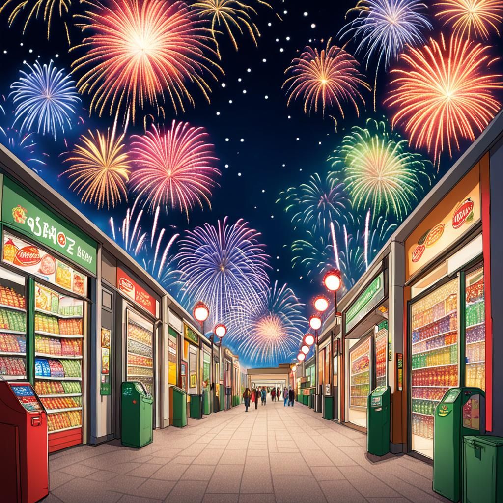 Grocery entrances filled with sparkling fireworks - AI Generated ...