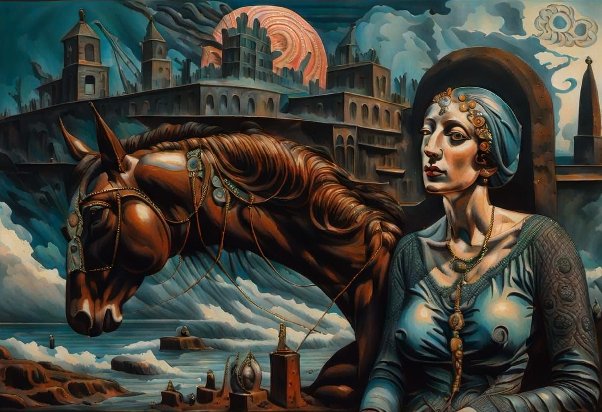 intricate naive folk-art in the style of William Blake and Sabin Balasa showing a strange realm of exotic creatures, spiritual painting