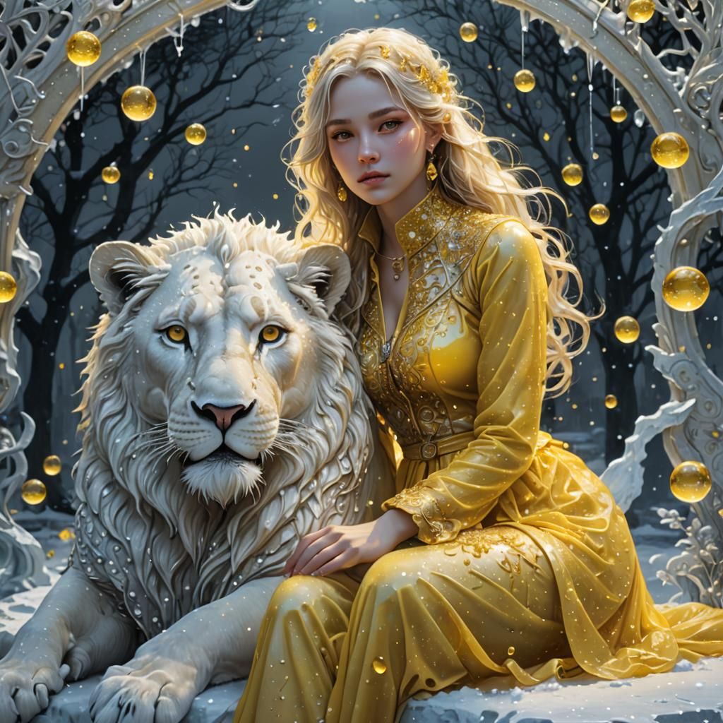 YELLOW FANTASY GIRL WITH LION  by @JANNAT