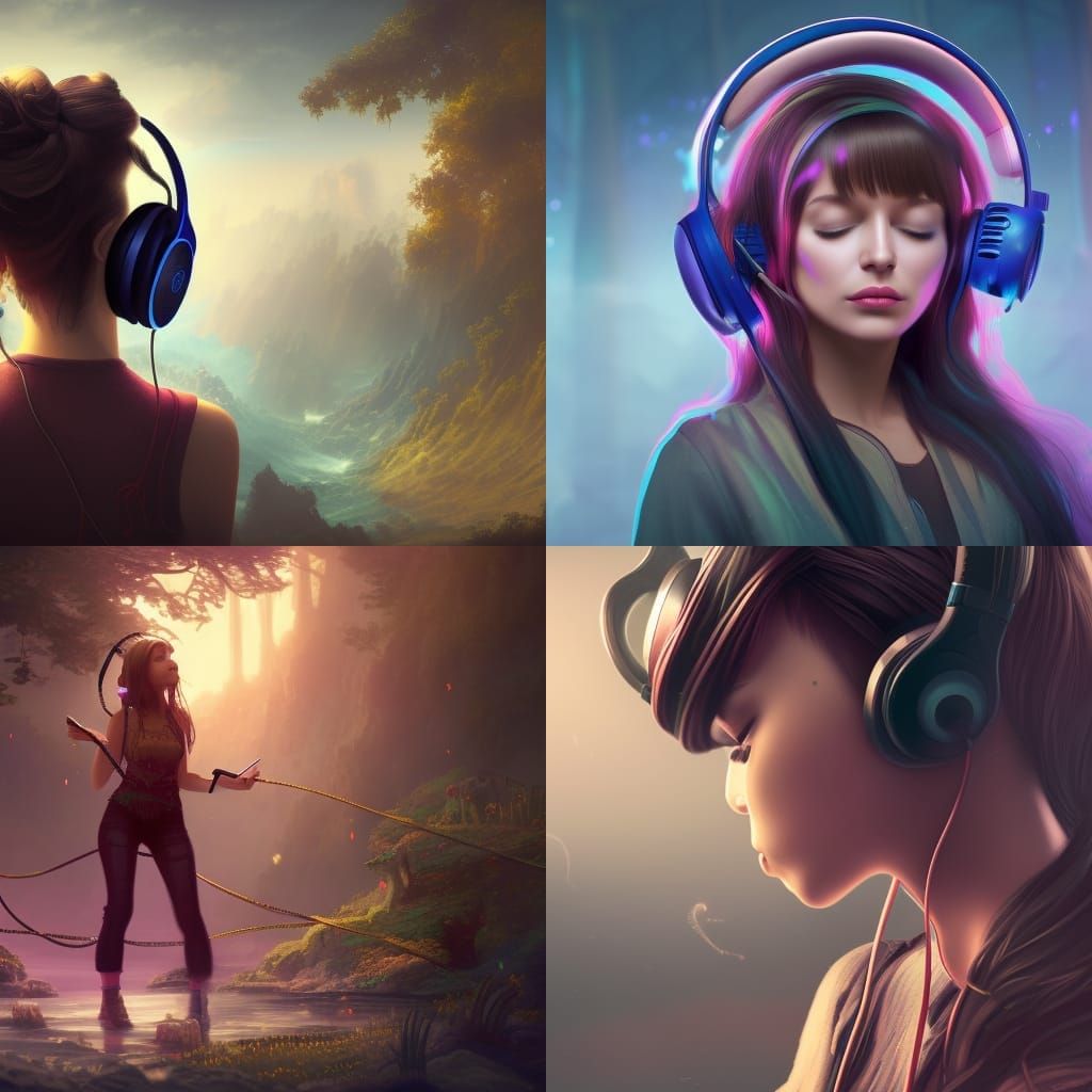 Girl listing to music on headphones