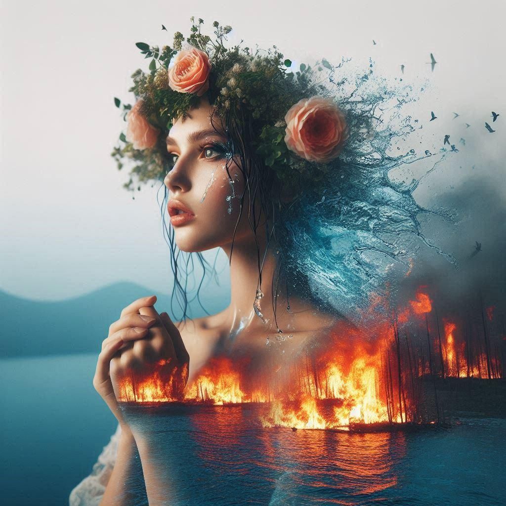 Elemental portrait (earth, wind, fire, water)