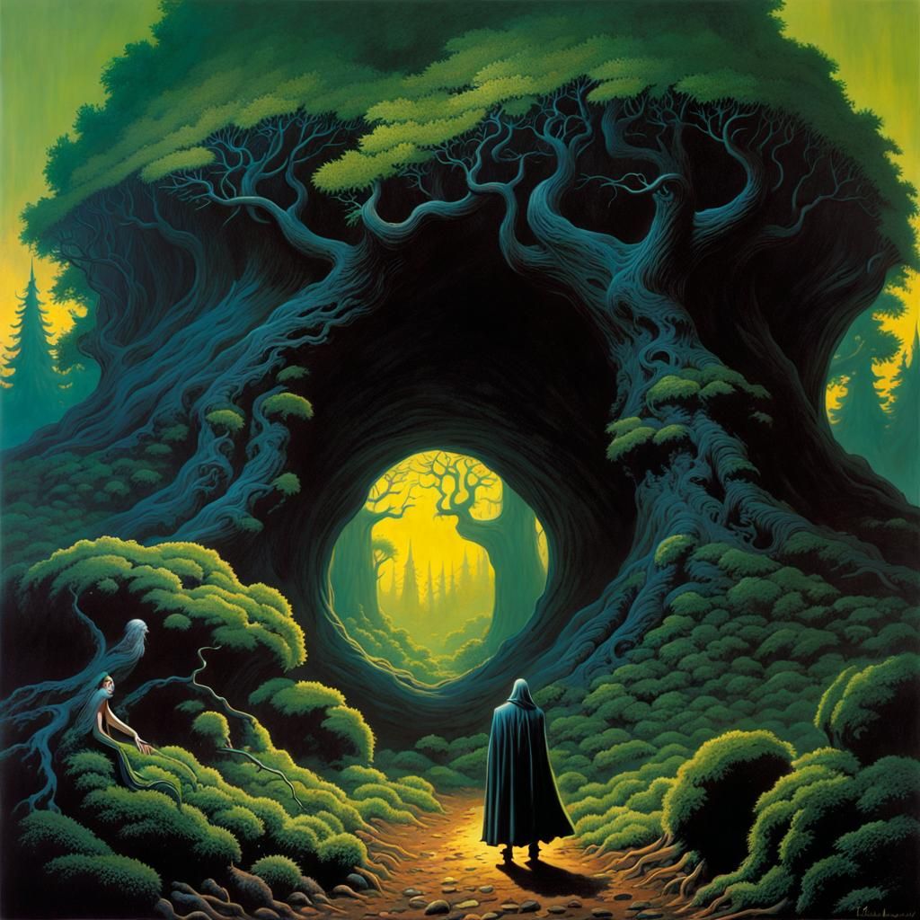 eldritch forest, fantasy art, style of Michael Whelan