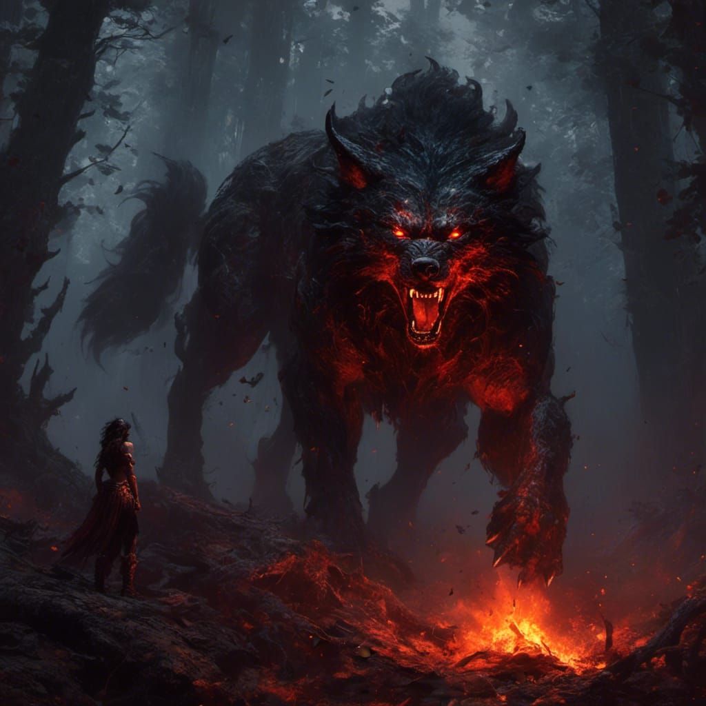 Fenrir, looming in the dark - AI Generated Artwork - NightCafe Creator