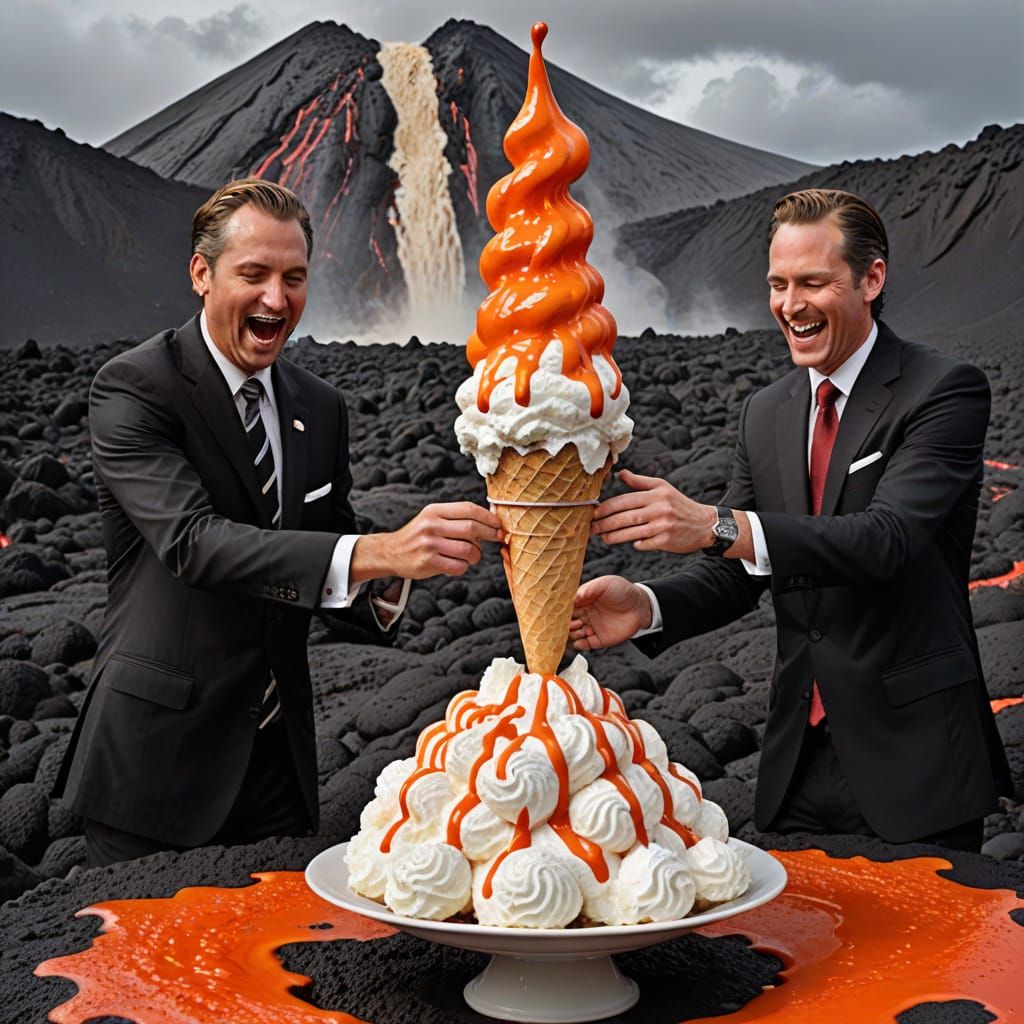 Surreal Lava Volcano with Melting Ice Cream