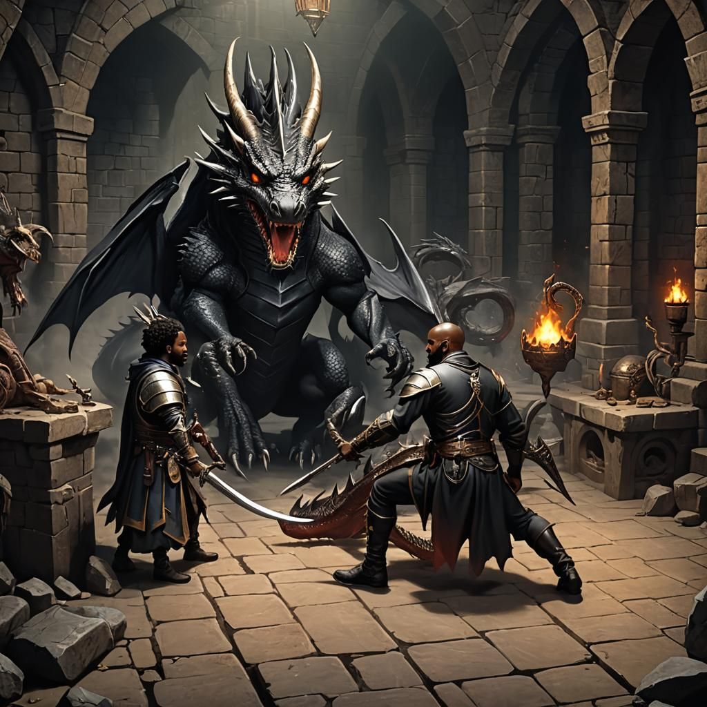 black man traps dragon in a dungeon