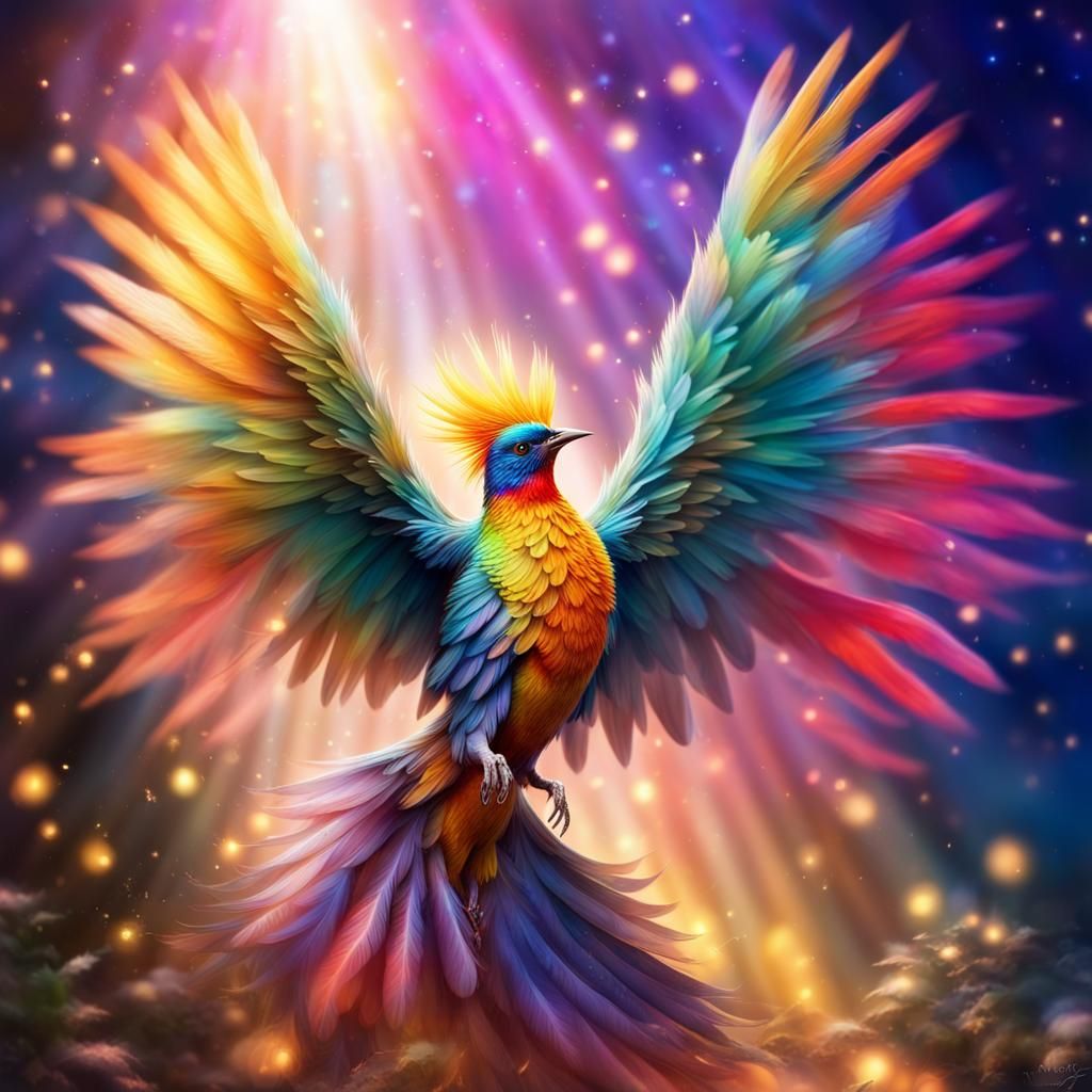 colorful paradise bird spreding his wings, stunning, amazing, epic ...