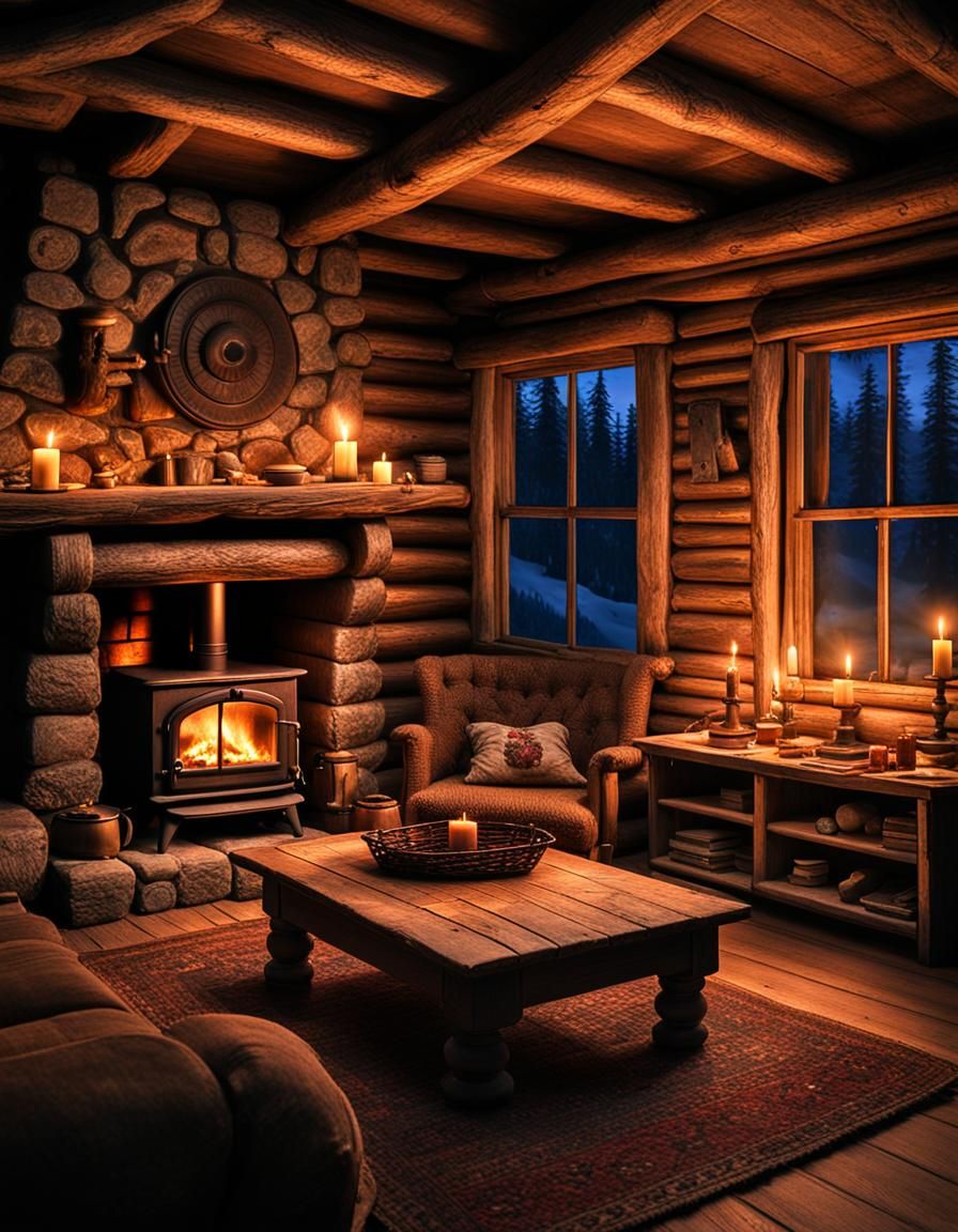 Cozy cabin living room.  by @Fluffypackrat
