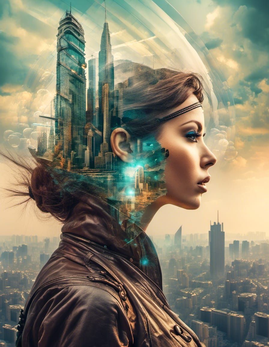 City girl double exposure