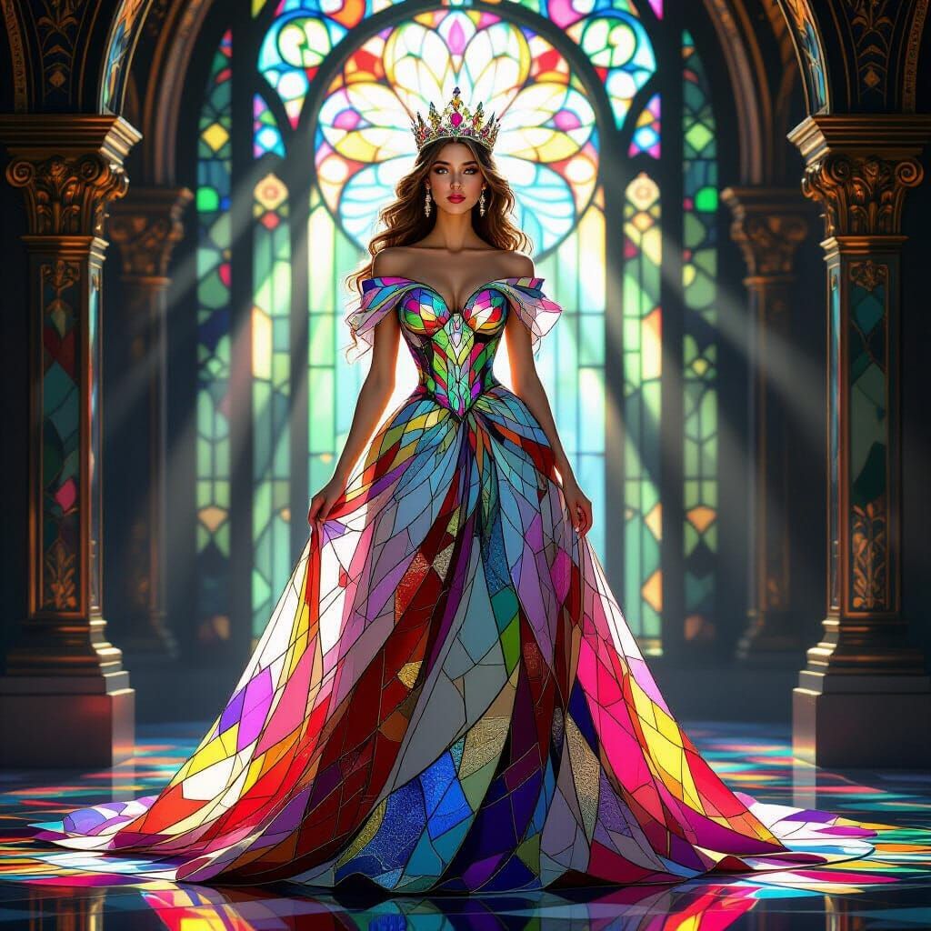 A beautiful real-life princess  wearing a crown made of stained glass. She is presented here wearing ...  by @Valcor