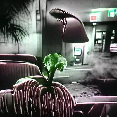A plant eating a hamburger film noir