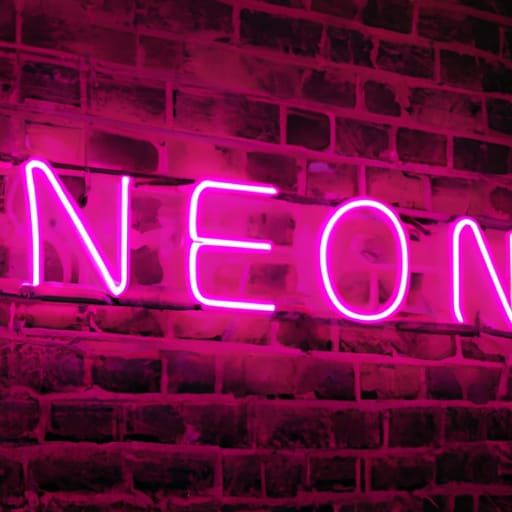 A pink neon softly glowing sign that reads "NEON" words, let...