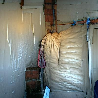 Damp Cold room, sacks lines up on wall and door frame