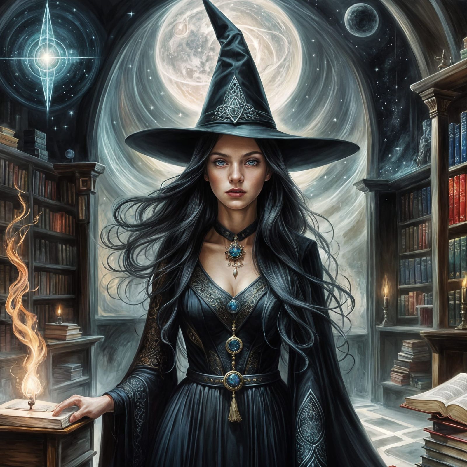 In a school for black magick a beautiful teenage witch looks frightened as she casts a new spell for ...  by @Alex Sumner