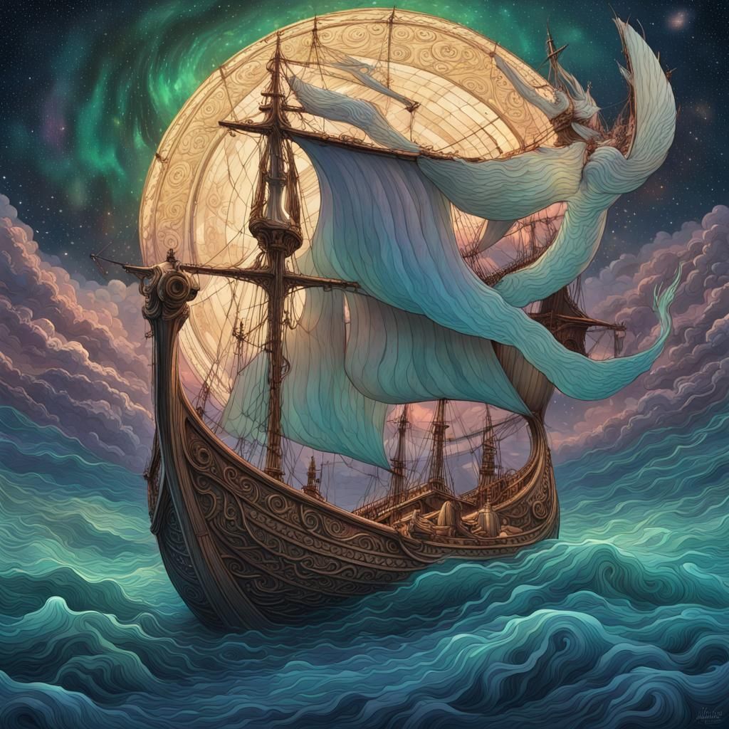 Viking ship at sea  by @HecateWayne