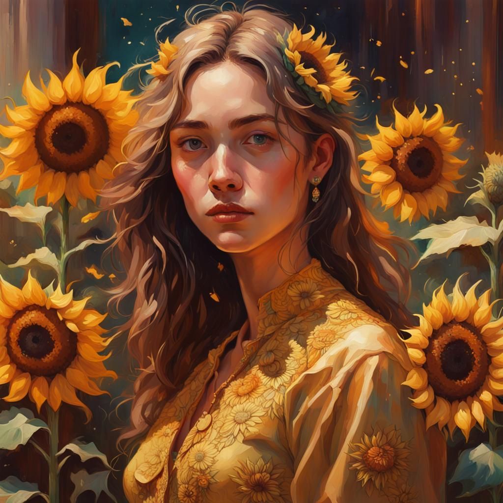 A Woman and Her Sunflowers - AI Generated Artwork - NightCafe Creator