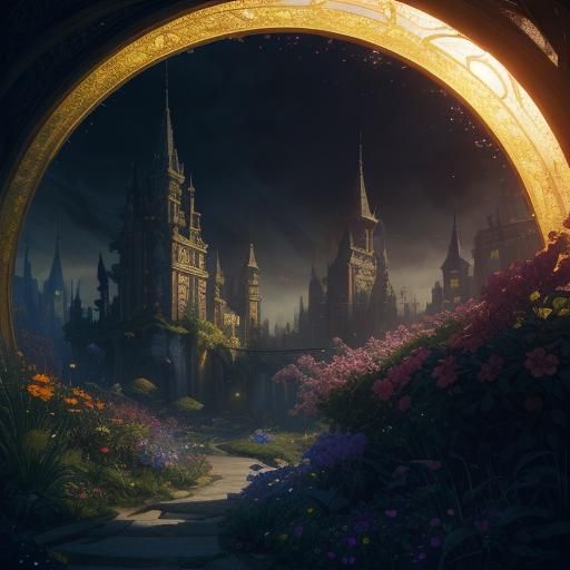 Secret flower garden detailed matte painting, deep color, fa...