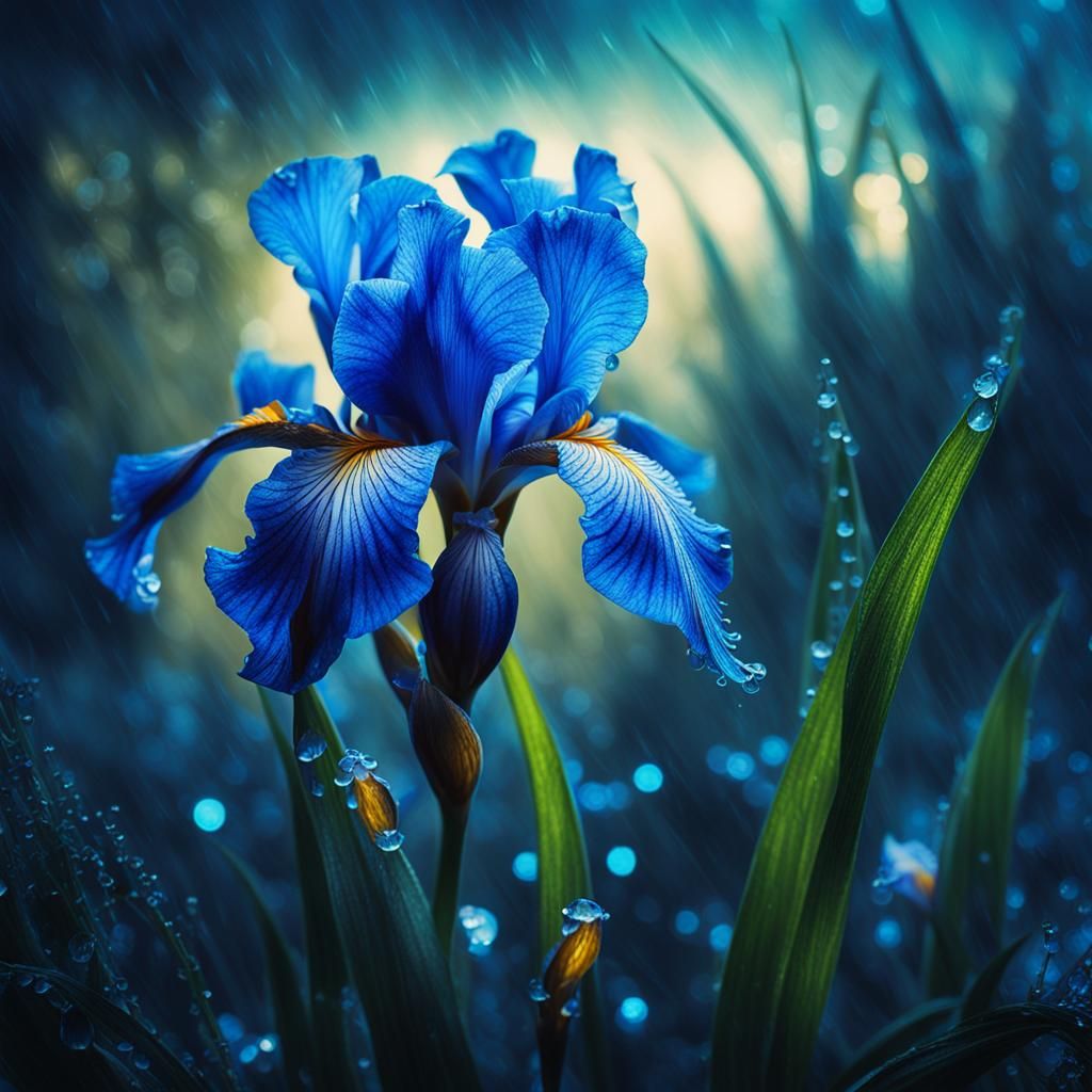 Azure iris with dewdrops  by @Kaneke