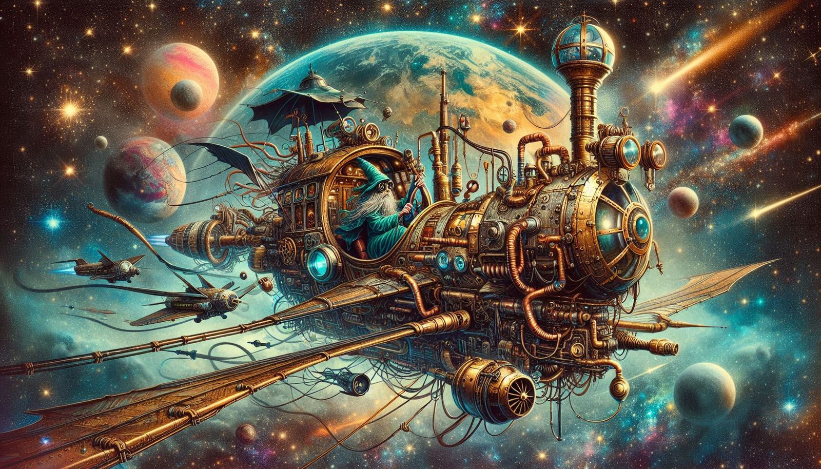 Old Space wizard in his Steampunk Scooter