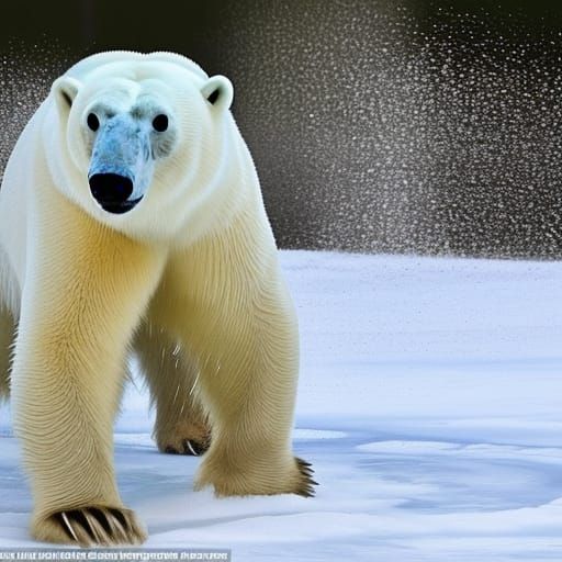 A polar bear tests the strength of the ice by striking it wi...