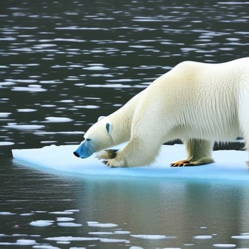 A polar bear tests the strength of the ice by striking it wi...