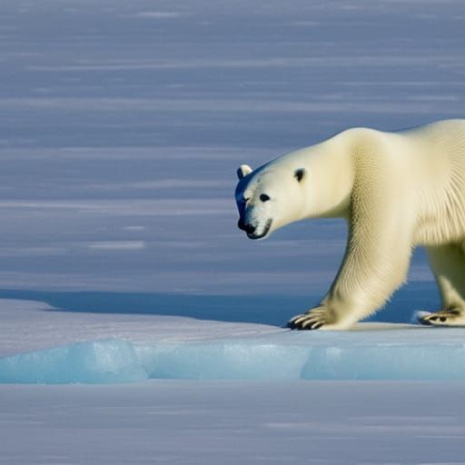 A polar bear tests the strength of the ice by striking it wi...