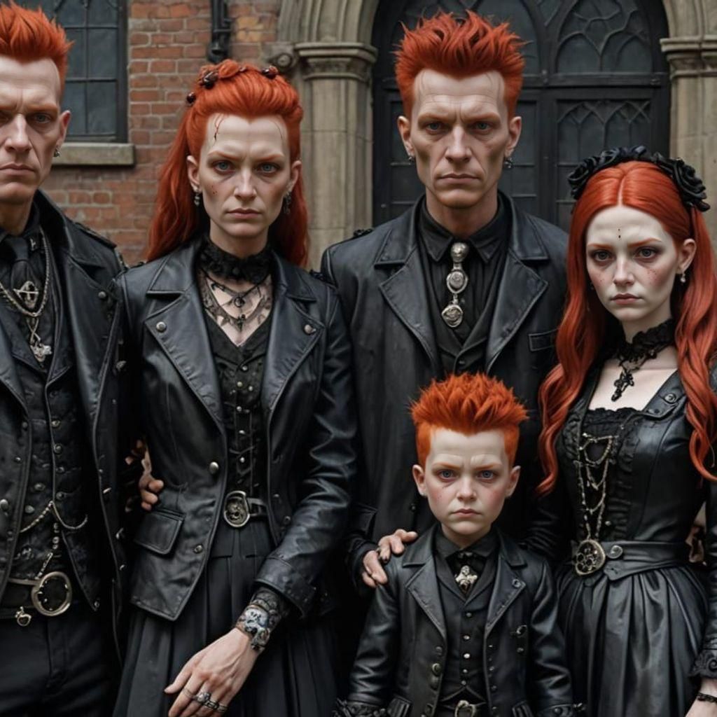 Red-haired Gothic family, four generations, ultra realistic,...
