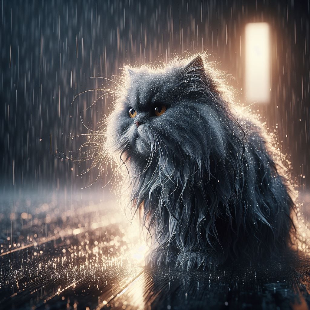 Persian Cat in the Rain
