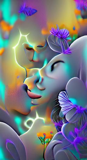 Blue Flowers in the stars and clouds starlight ambient occlusion digital illustration deviantart DSLR HDR glowing neon poster art polished psychedelic VRay volumetric lighting