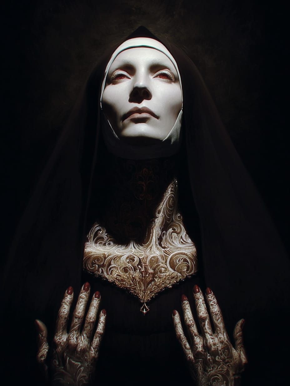 “She wept not in sorrow, but in memory—red truths slipping down a porcelain mask.”