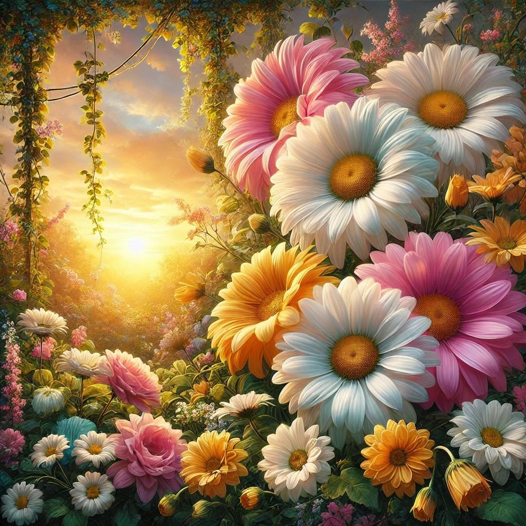 Daisies Basking in the Sunset