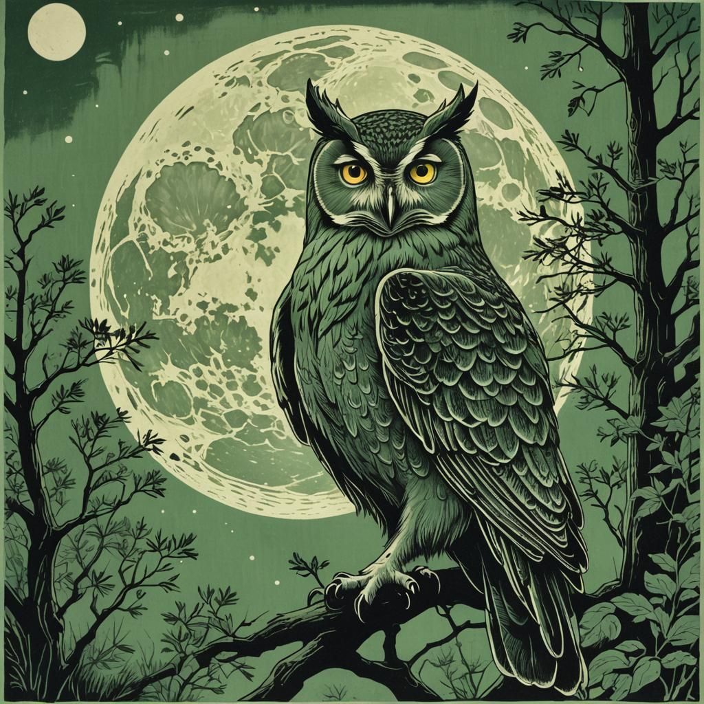 Full moon and owl.   by @PS