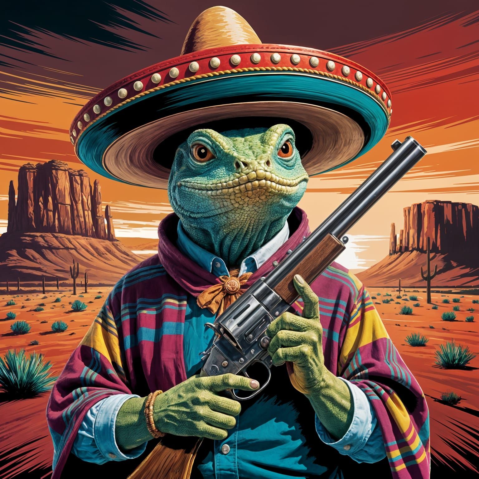 A Sombrero, a gun and the desert  by @NikArt