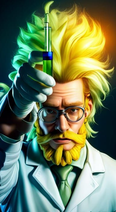 Mad Scientist holding a radioactive test tube   by @Grumpy 