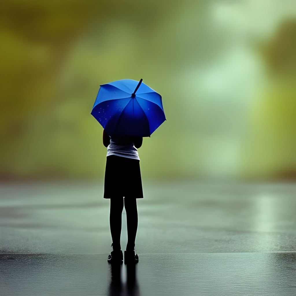 A sad girl stands in the rain holding an umbrella - AI Generated ...